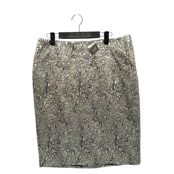 J. Jill Floral Metallic Pencil Skirt NWT Women's Sz 12 Silver Glam Bold Shimmer - Picture 1 of 7